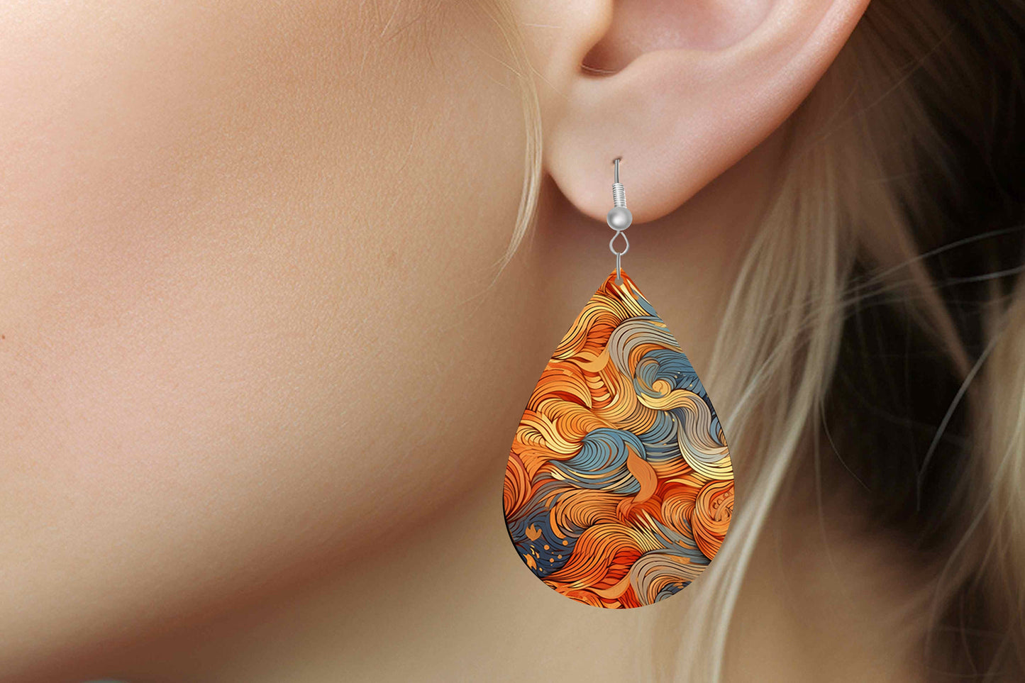 Prevailing Winds Print Earrings Print Tear Drop Wood Dangle Earrings Hypoallergenic Jewelry