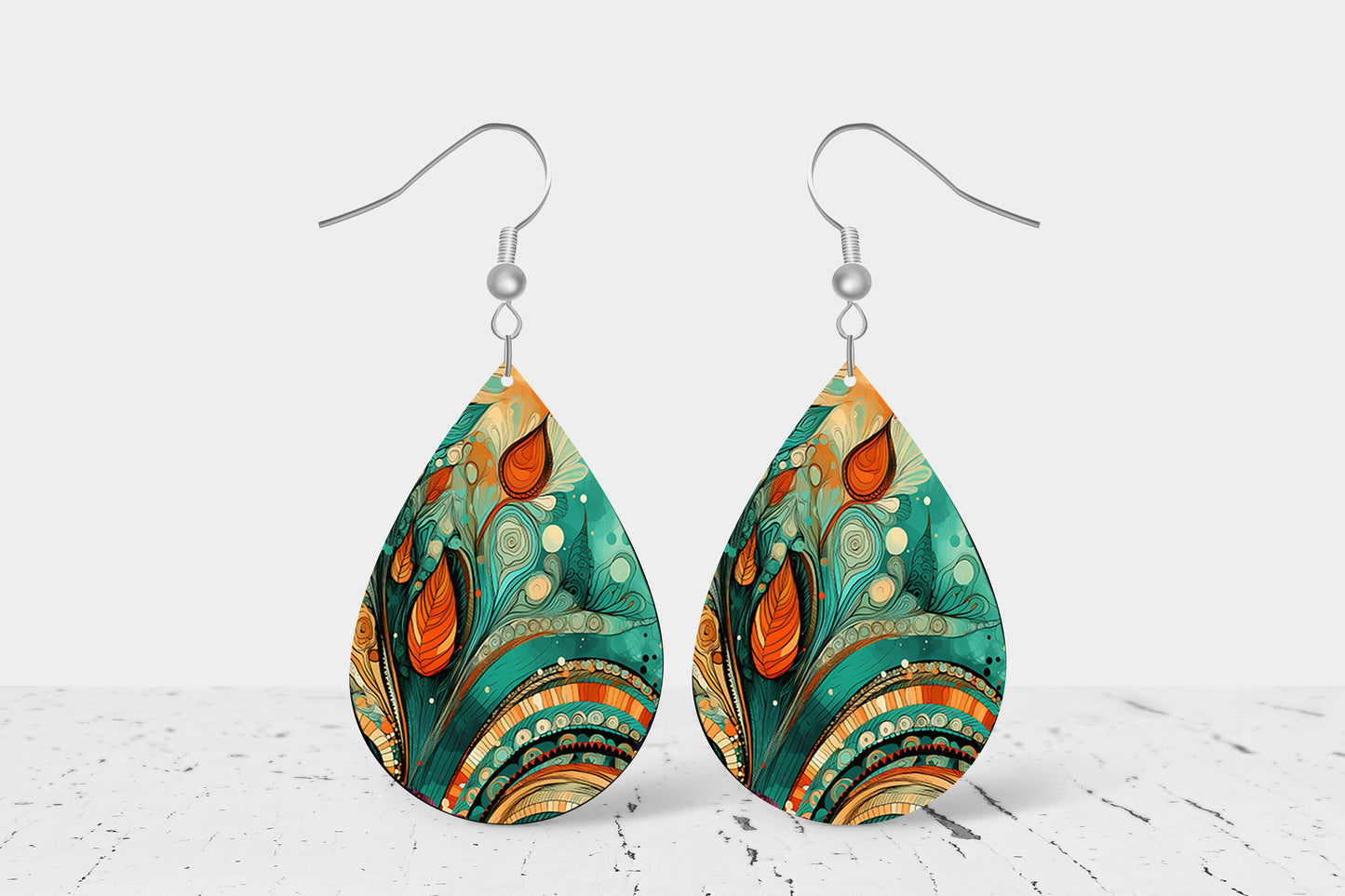 Rustic Boho Earrings Print Tear Drop Wood Dangle Earrings Hypoallergenic Jewelry