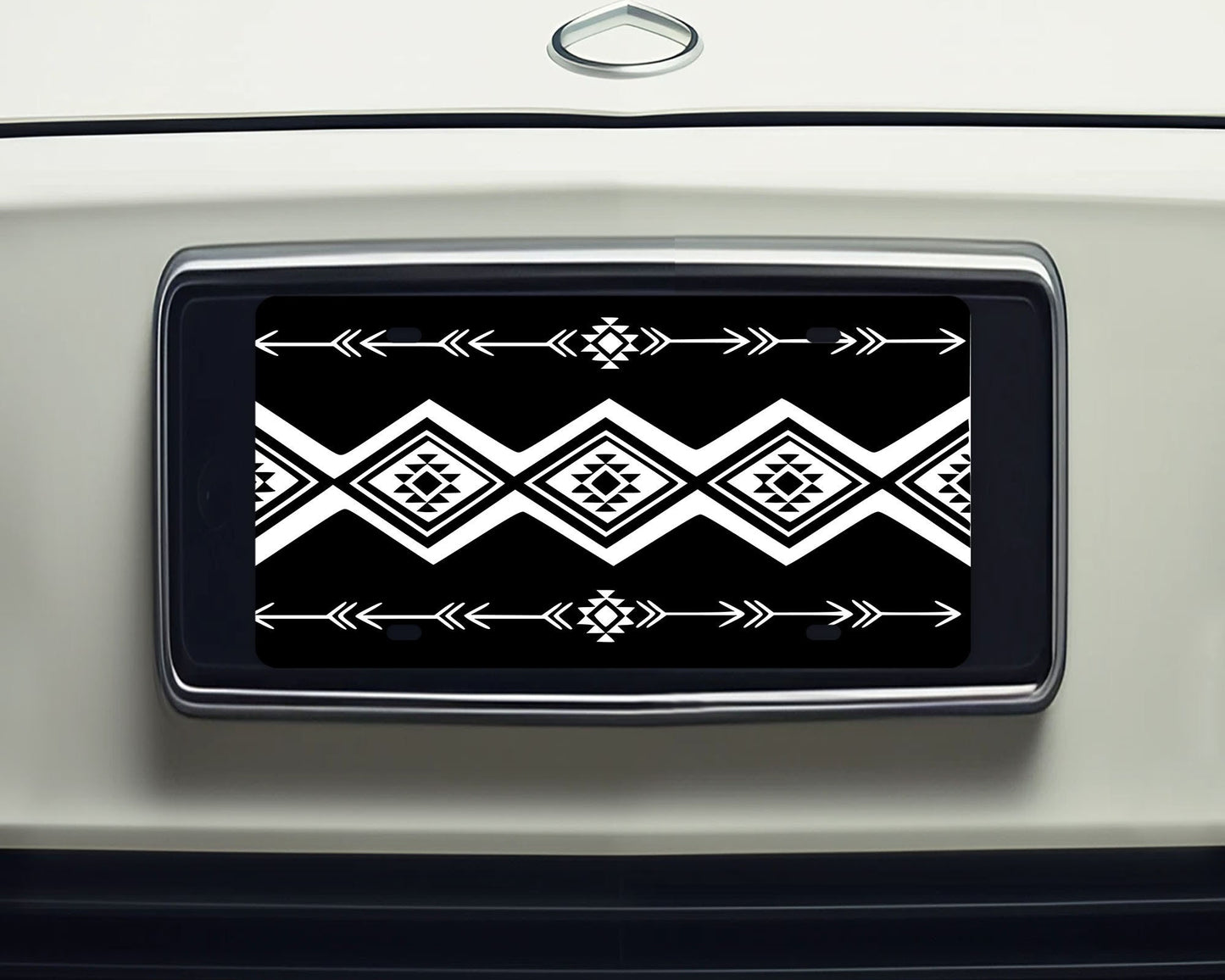 Vanity Front License Plate, Black and White Tribal Arrows Aluminum Vanity License Plate Car Accessory Decorative Front Plate