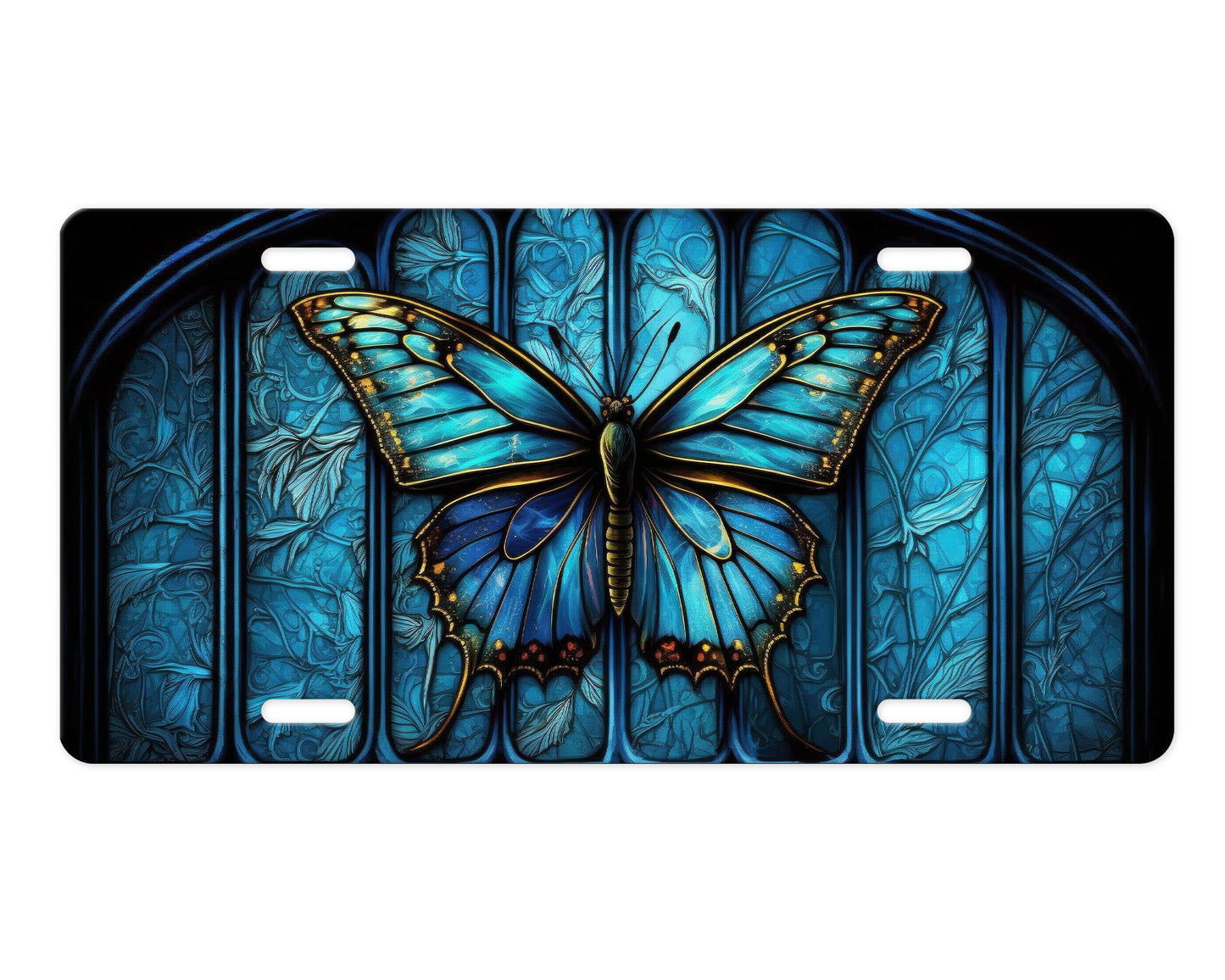 Vanity Front License Plate, Blue Butterfly Aluminum Vanity License Plate Car Accessory Decorative Front Plate