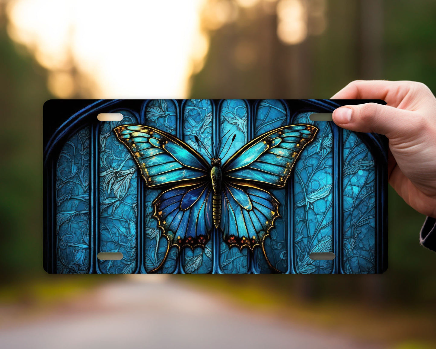 Vanity Front License Plate, Blue Butterfly Aluminum Vanity License Plate Car Accessory Decorative Front Plate