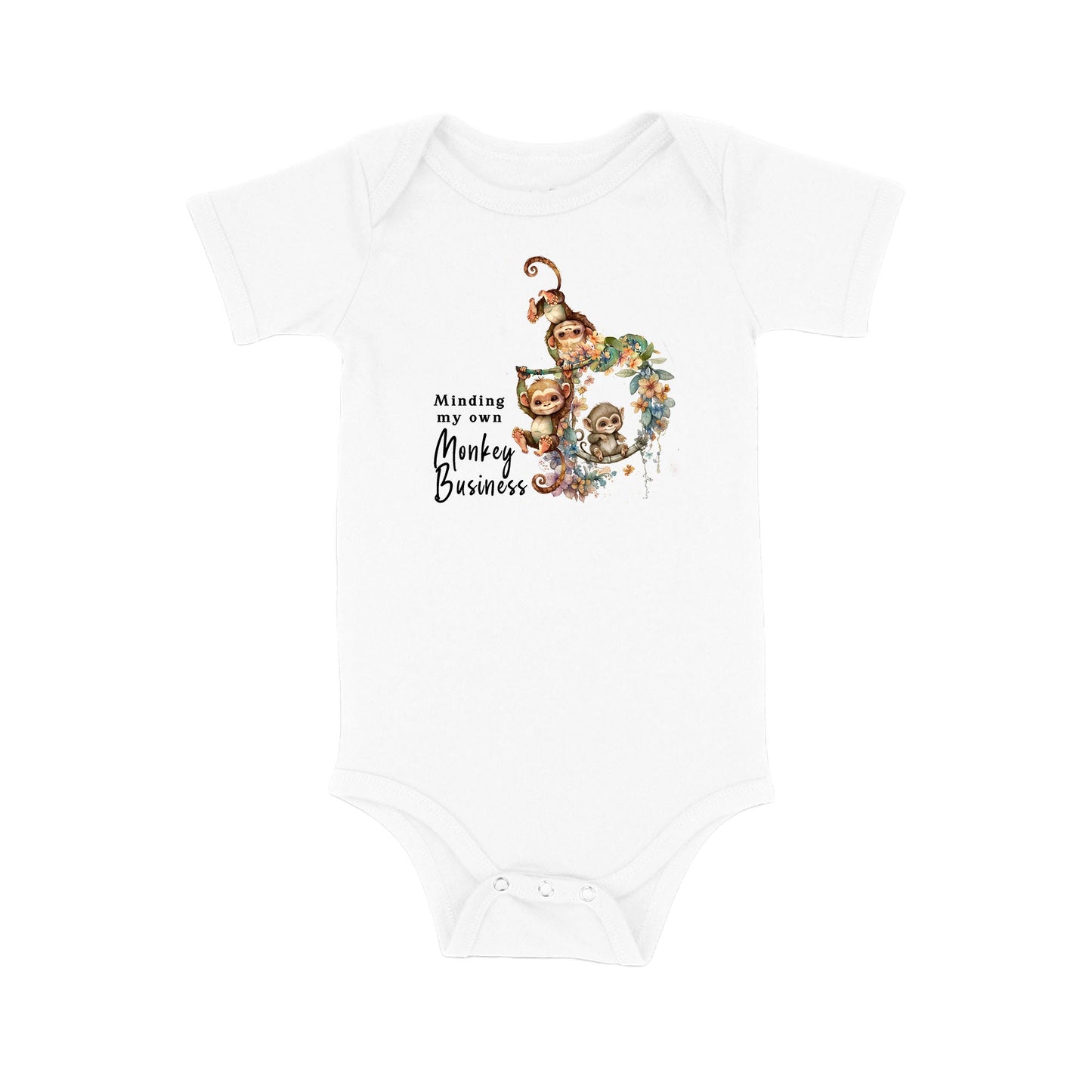 Baby Bodysuit, Minding My Own Monkey Business One Piece Baby Suit, Baby Gift, Long / Short Sleeve, 0-18 Months size