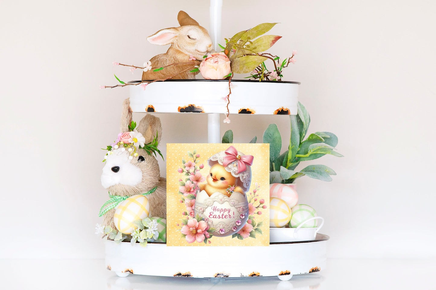 Easter Sign, Happy Easter Baby Chick Hanging Wall Mini Sign Wood Home Decor, Door Hanger, Wreath Sign