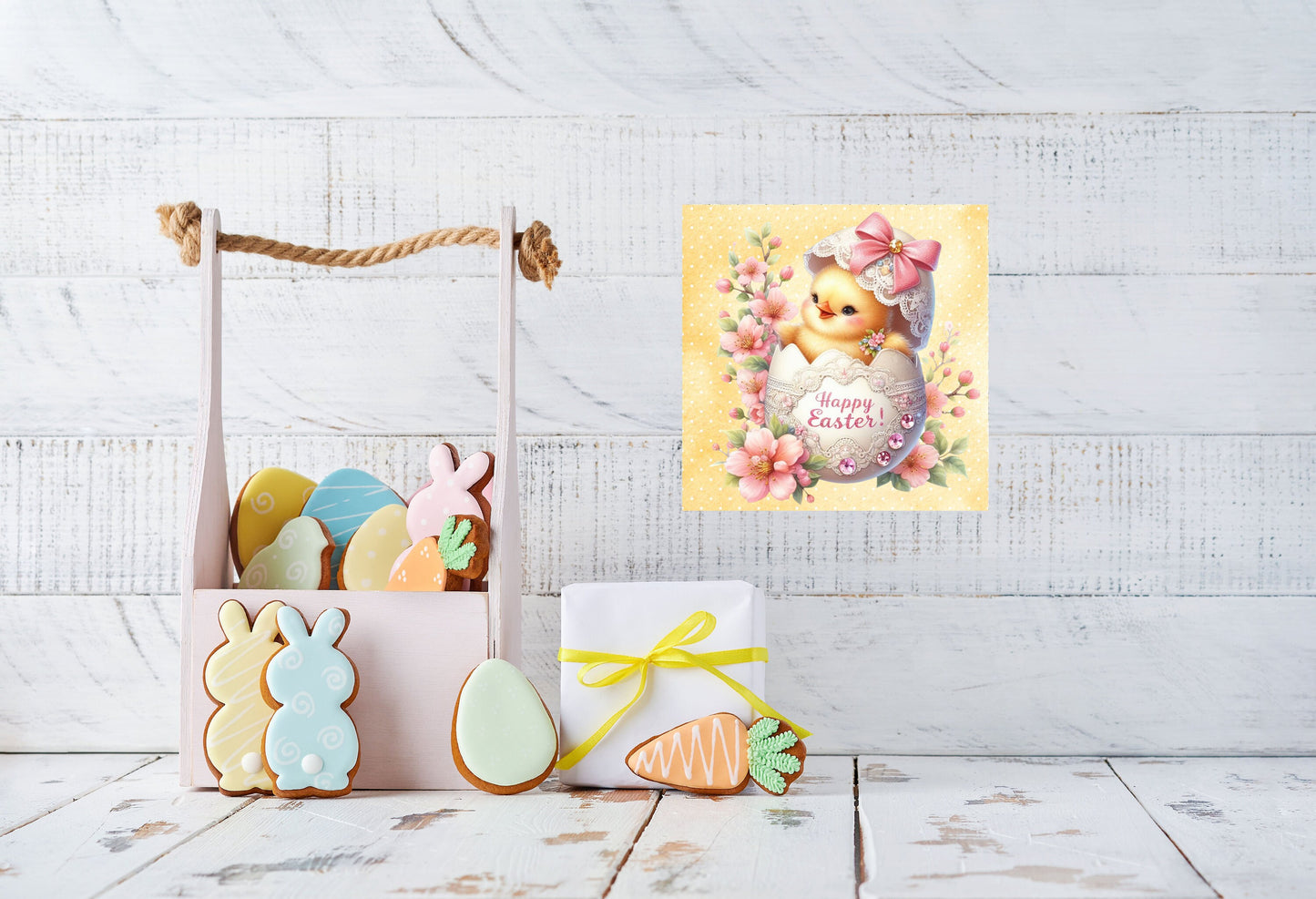 Easter Sign, Happy Easter Baby Chick Hanging Wall Mini Sign Wood Home Decor, Door Hanger, Wreath Sign