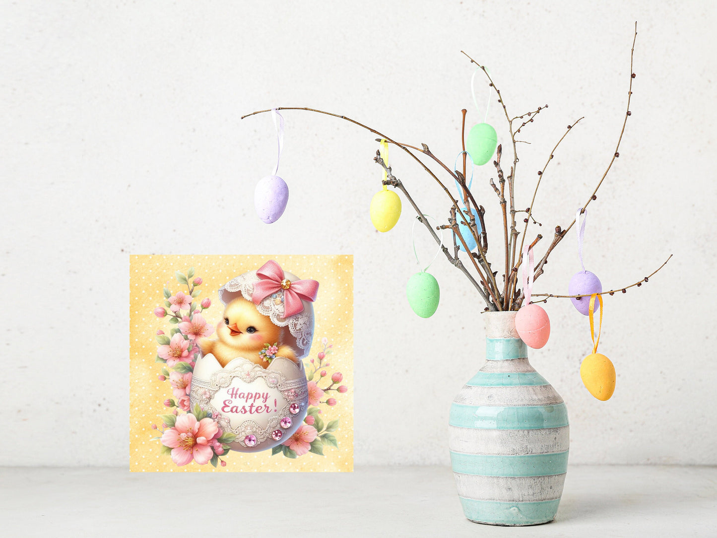 Easter Sign, Happy Easter Baby Chick Hanging Wall Mini Sign Wood Home Decor, Door Hanger, Wreath Sign