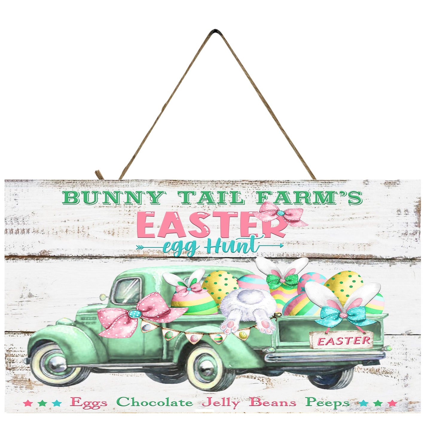 Easter Sign, Bunny Tail Farms Egg Hunt, Hanging Wall Sign Wood Home Decor, Wreath Sign, Door Hanger