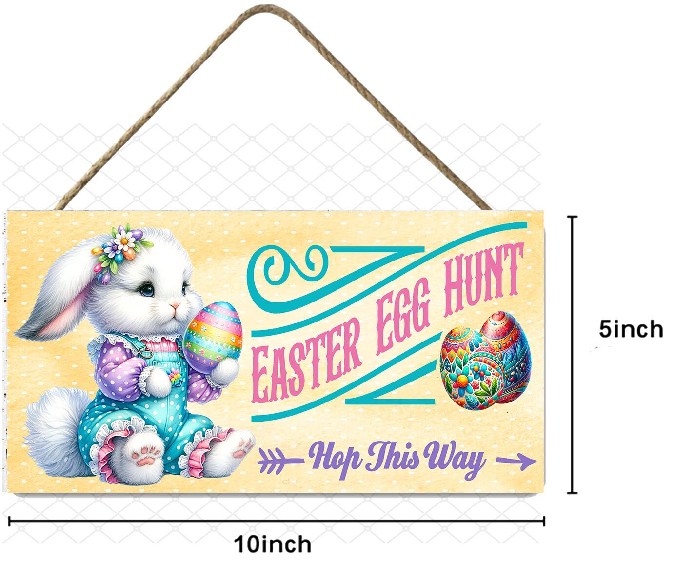 Easter Sign, Egg Hunt Hop this Way, Hanging Wall Sign Wood Home Decor, Wreath Sign, Door Hanger