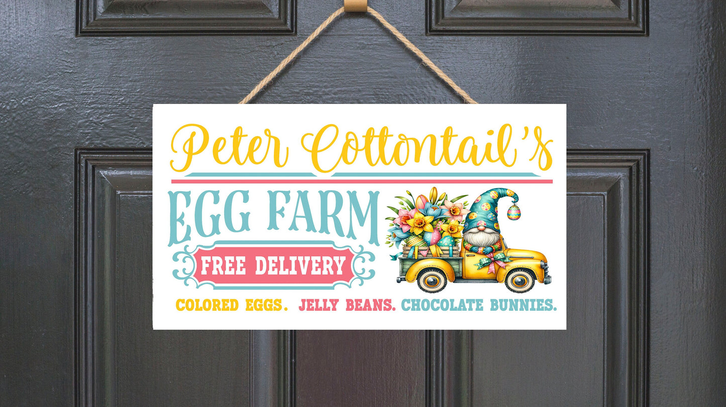 Easter Sign, P Cottontail's Egg Farm, Hanging Wall Sign Wood Home Decor, Wreath Sign, Door Hanger