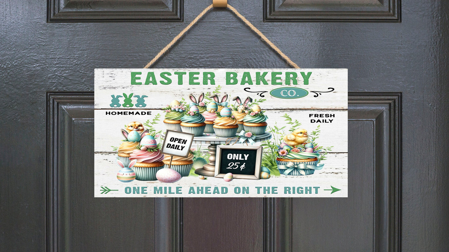 Easter Sign, Easter Bakery Cupcakes, Hanging Wall Sign Wood Home Decor, Wreath Sign, Door Hanger