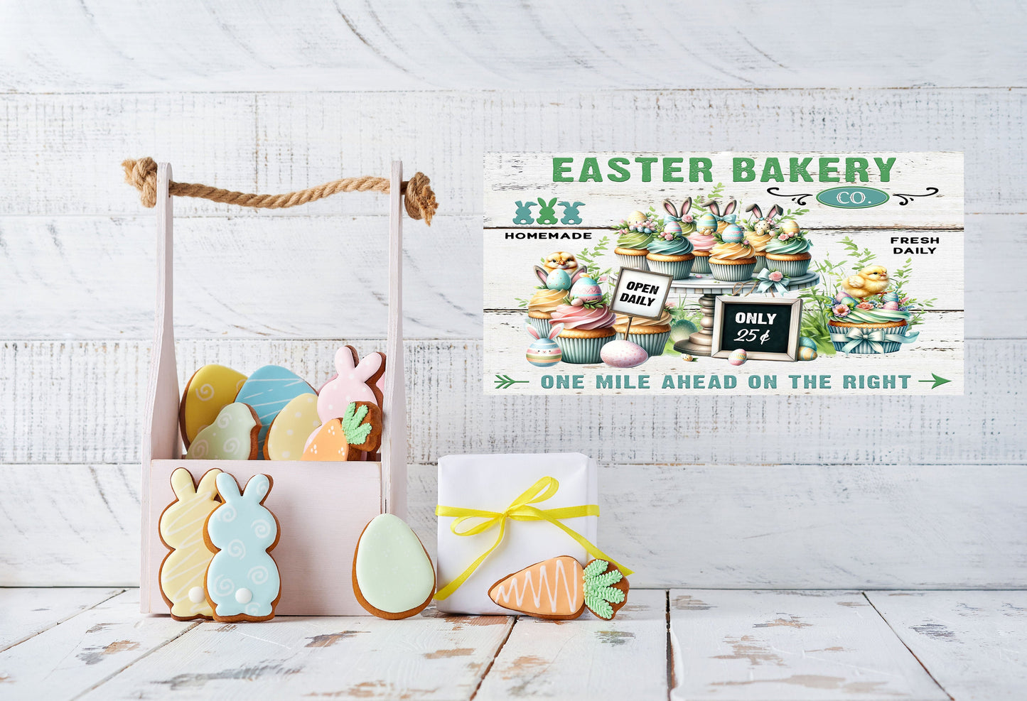 Easter Sign, Easter Bakery Cupcakes, Hanging Wall Sign Wood Home Decor, Wreath Sign, Door Hanger