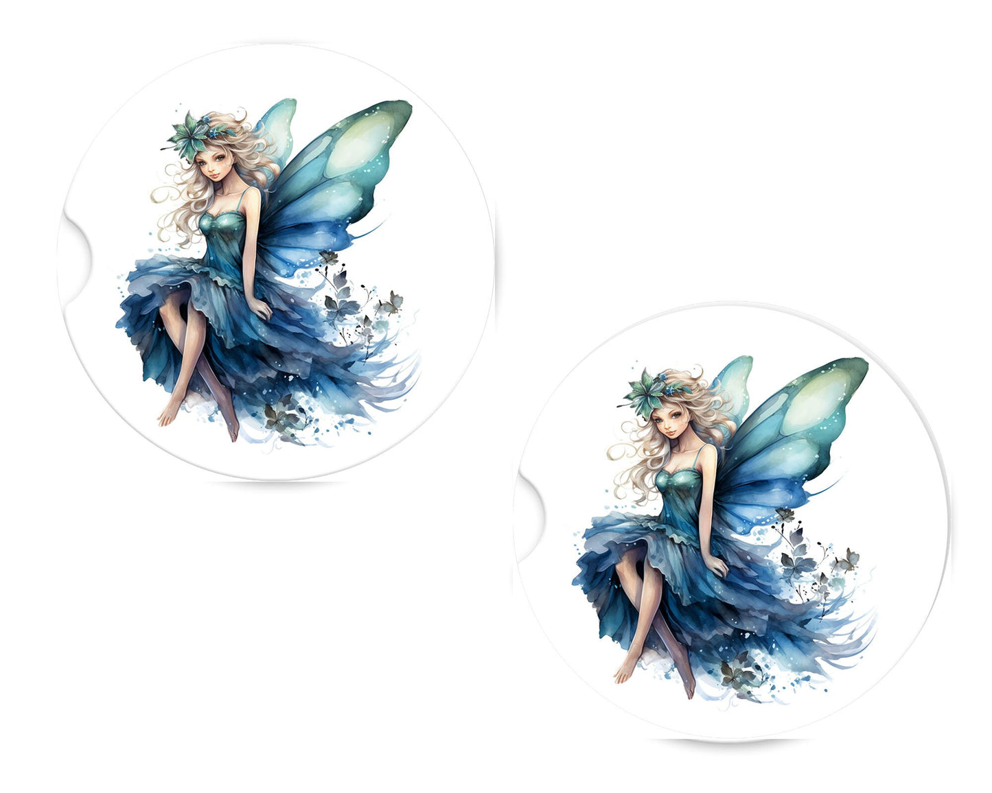 Set of 2 Blue Fairy Sandstone Car Coasters