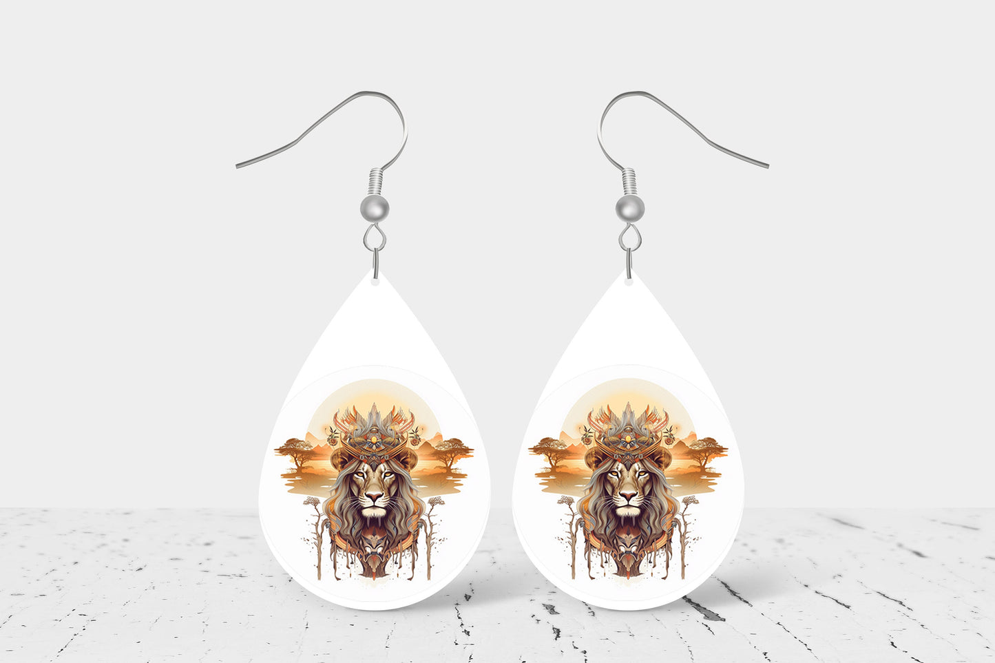 Jungle King Earrings Print Tear Drop Wood Dangle Earrings Hypoallergenic Jewelry