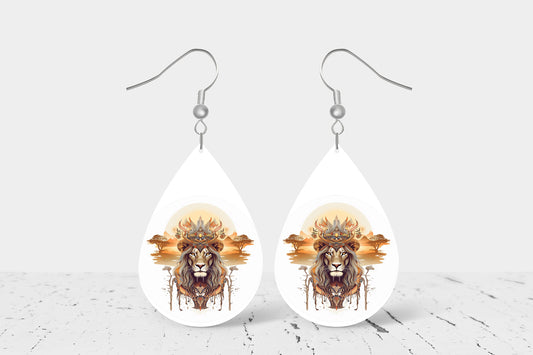 Jungle King Earrings Print Tear Drop Wood Dangle Earrings Hypoallergenic Jewelry