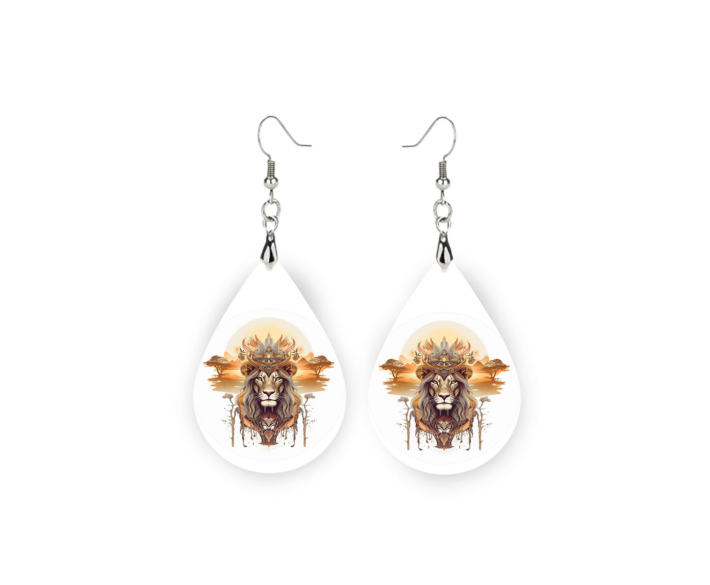 Jungle King Earrings Print Tear Drop Wood Dangle Earrings Hypoallergenic Jewelry