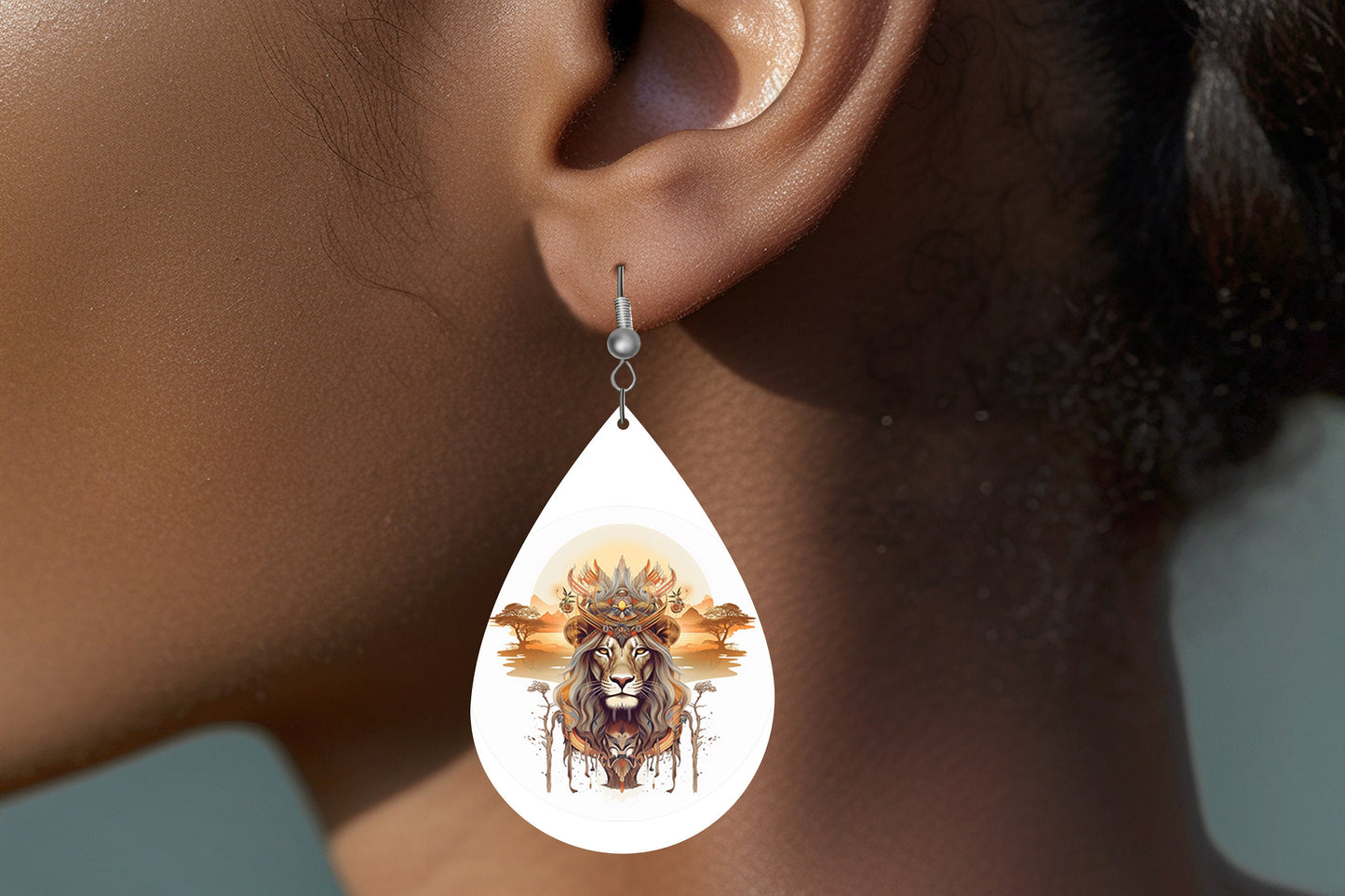 Jungle King Earrings Print Tear Drop Wood Dangle Earrings Hypoallergenic Jewelry