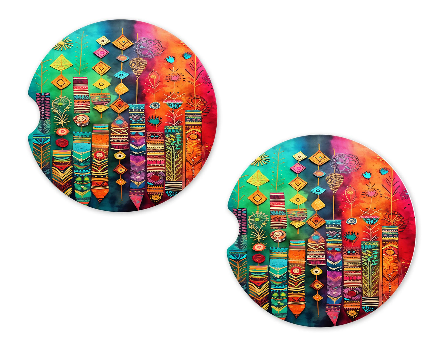 Set of 2 Boho Tapestry Sandstone Car Coasters, Car Accessory