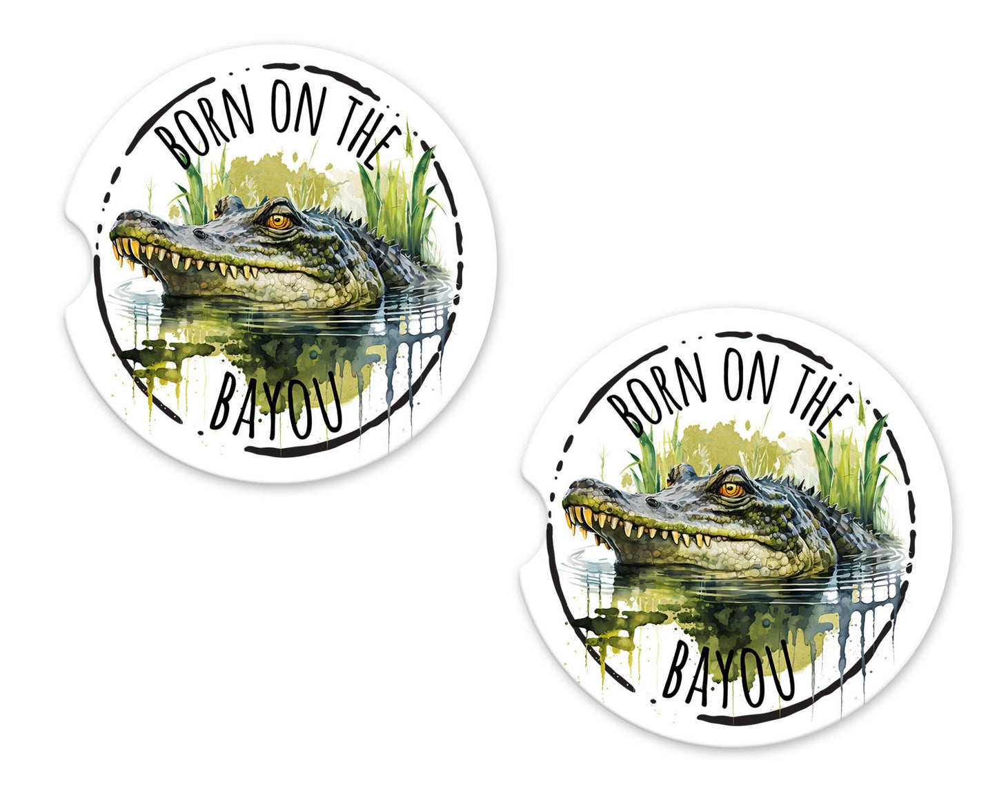 Set of 2 Born on the Bayou Alligator Sandstone Car Coasters, Car Accessory