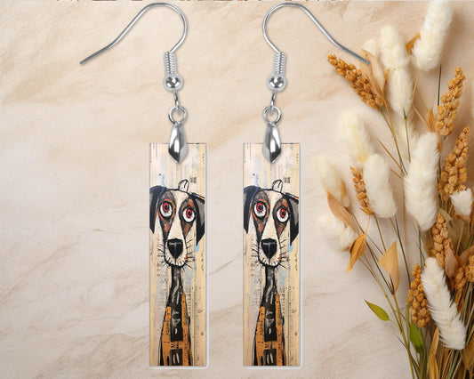 Ally Muttley Dog Earrings, Printed Wood Dangle Earrings Hypoallergenic Jewelry Handmade