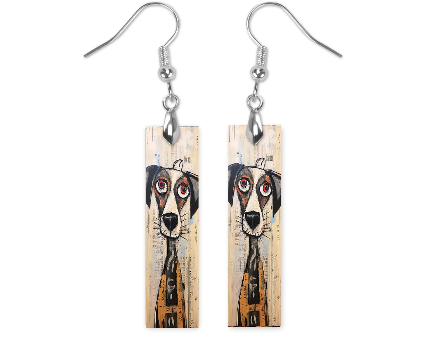 Ally Muttley Dog Earrings, Printed Wood Dangle Earrings Hypoallergenic Jewelry Handmade