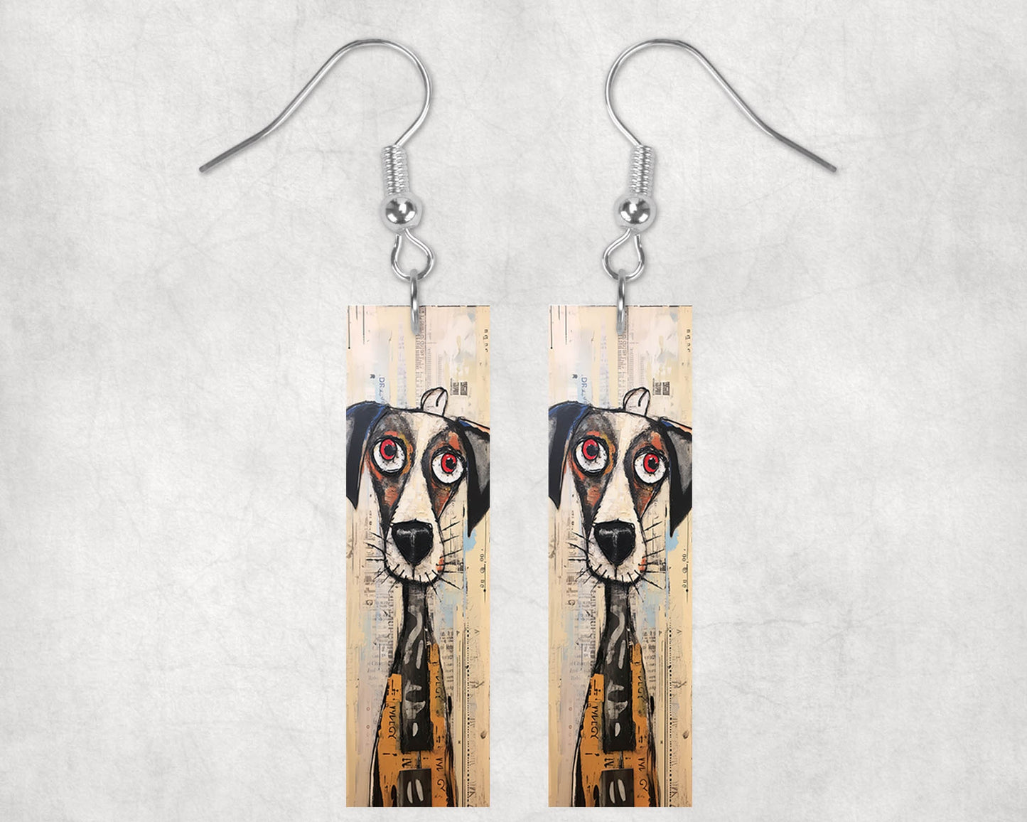 Ally Muttley Dog Earrings, Printed Wood Dangle Earrings Hypoallergenic Jewelry Handmade