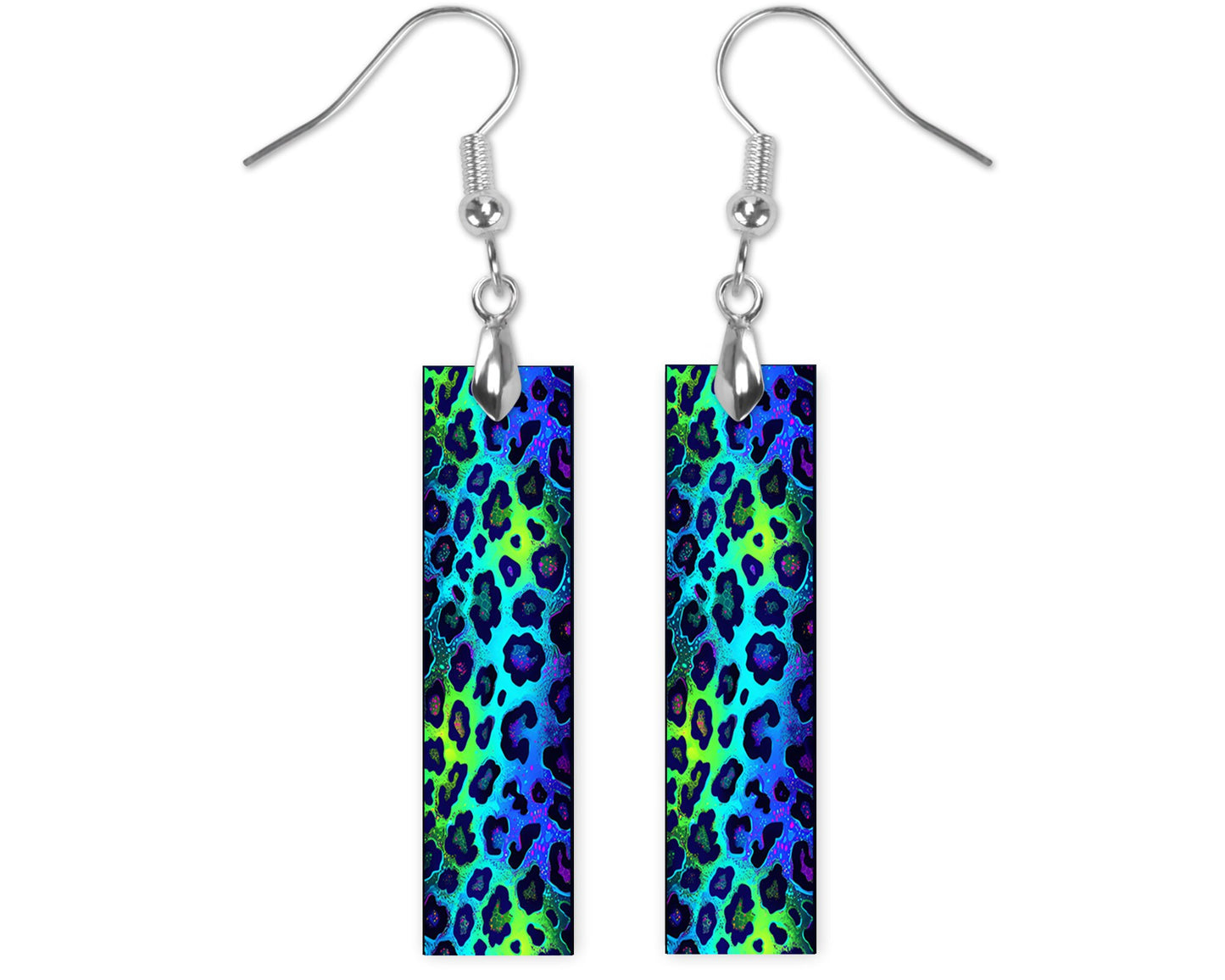 Blue and Lime Leopard Print Earrings, Printed Wood Dangle Earrings Hypoallergenic Jewelry Handmade