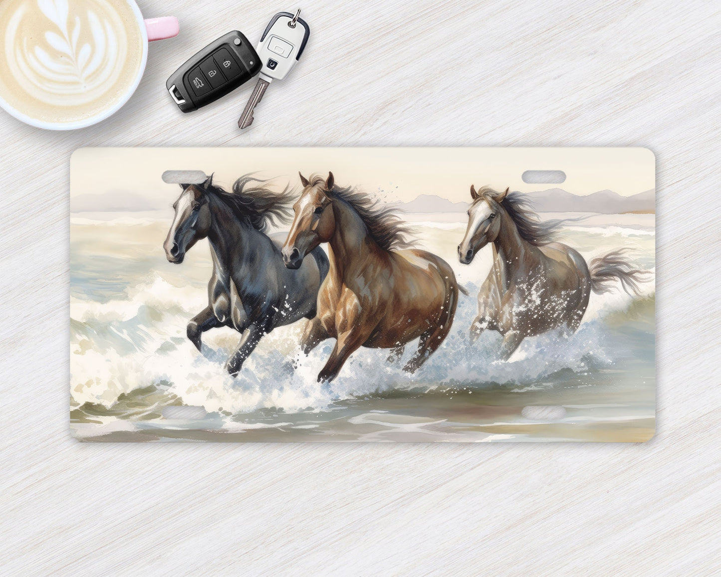 Vanity Front License Plate, Horses in Surf Aluminum Vanity License Plate Car Accessory Decorative Front Plate