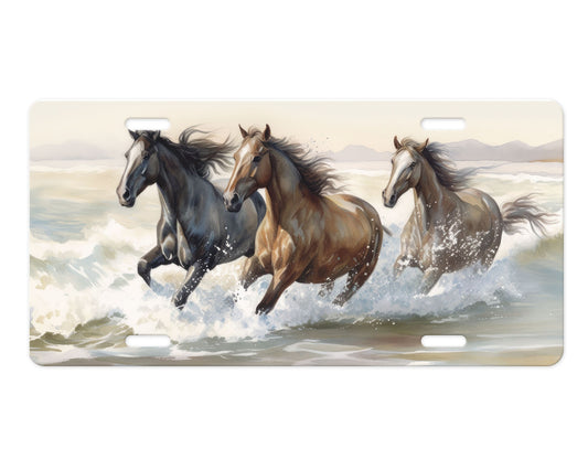 Vanity Front License Plate, Horses in Surf Aluminum Vanity License Plate Car Accessory Decorative Front Plate