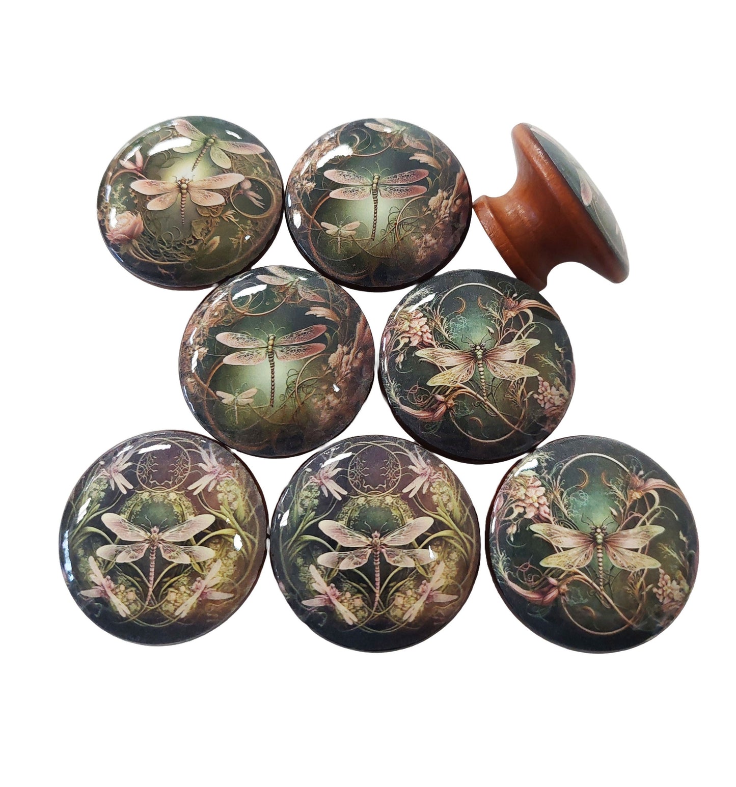 Pink and Green Dragonfly Cabinet and Drawer Knobs, Set of 8, Cabinet Knobs Drawer Knobs and Pulls, Kitchen Cabinet Knobs