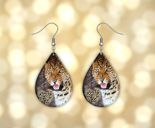 Leopard Earrings Print Tear Drop Wood Dangle Earrings Hypoallergenic Jewelry