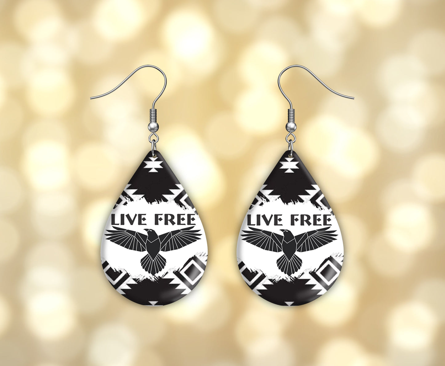 Live Free Eagle Earrings Print Tear Drop Wood Dangle Earrings Hypoallergenic Jewelry