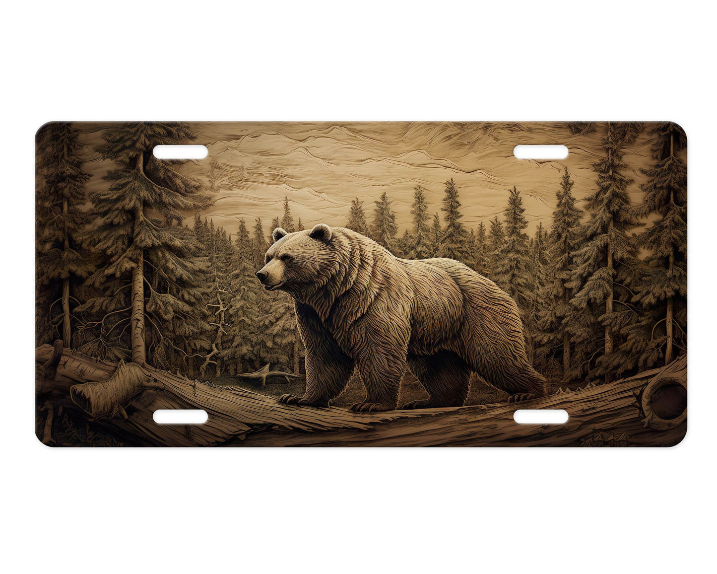 Vanity Front License Plate, Wood Carve Bear Aluminum Vanity License Plate Car Accessory Decorative Front Plate