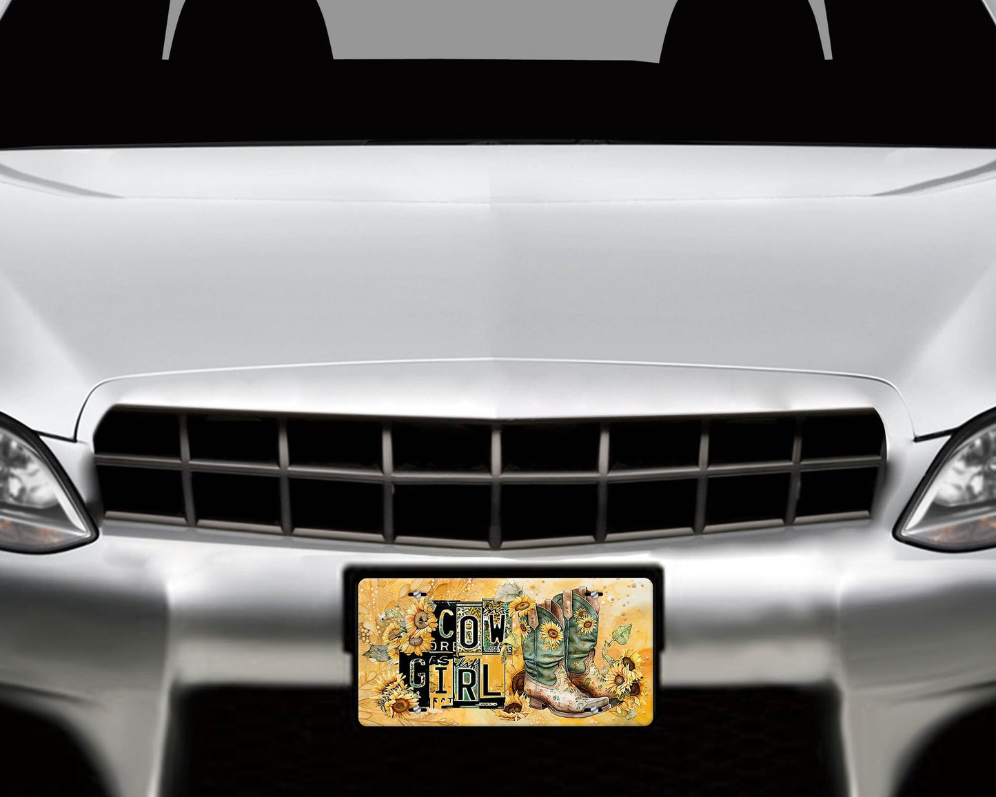 Vanity Front License Plate, Yellow Cowgirl Aluminum Vanity License Plate Car Accessory Decorative Front Plate