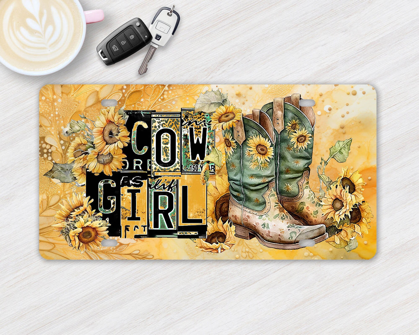 Vanity Front License Plate, Yellow Cowgirl Aluminum Vanity License Plate Car Accessory Decorative Front Plate