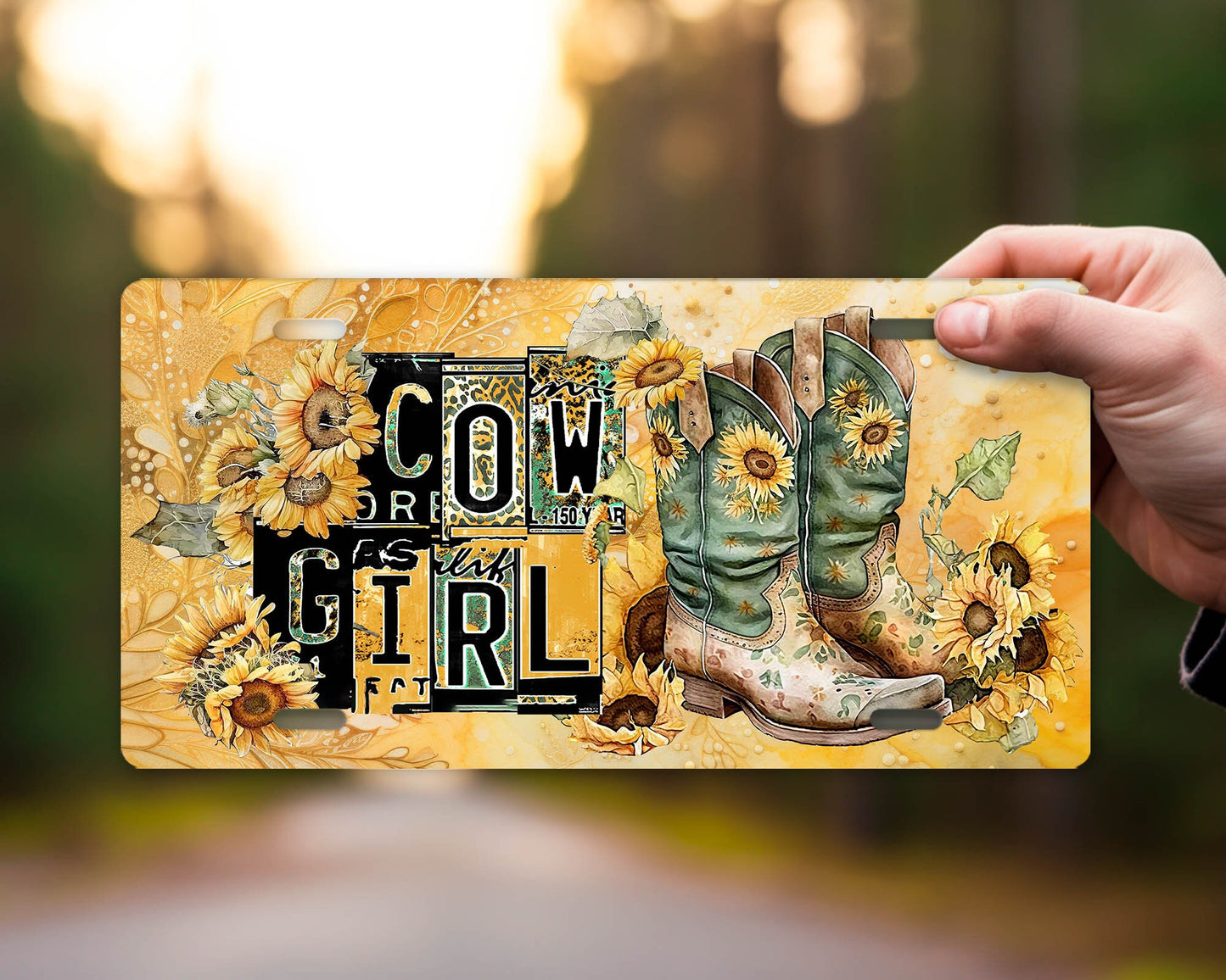 Vanity Front License Plate, Yellow Cowgirl Aluminum Vanity License Plate Car Accessory Decorative Front Plate