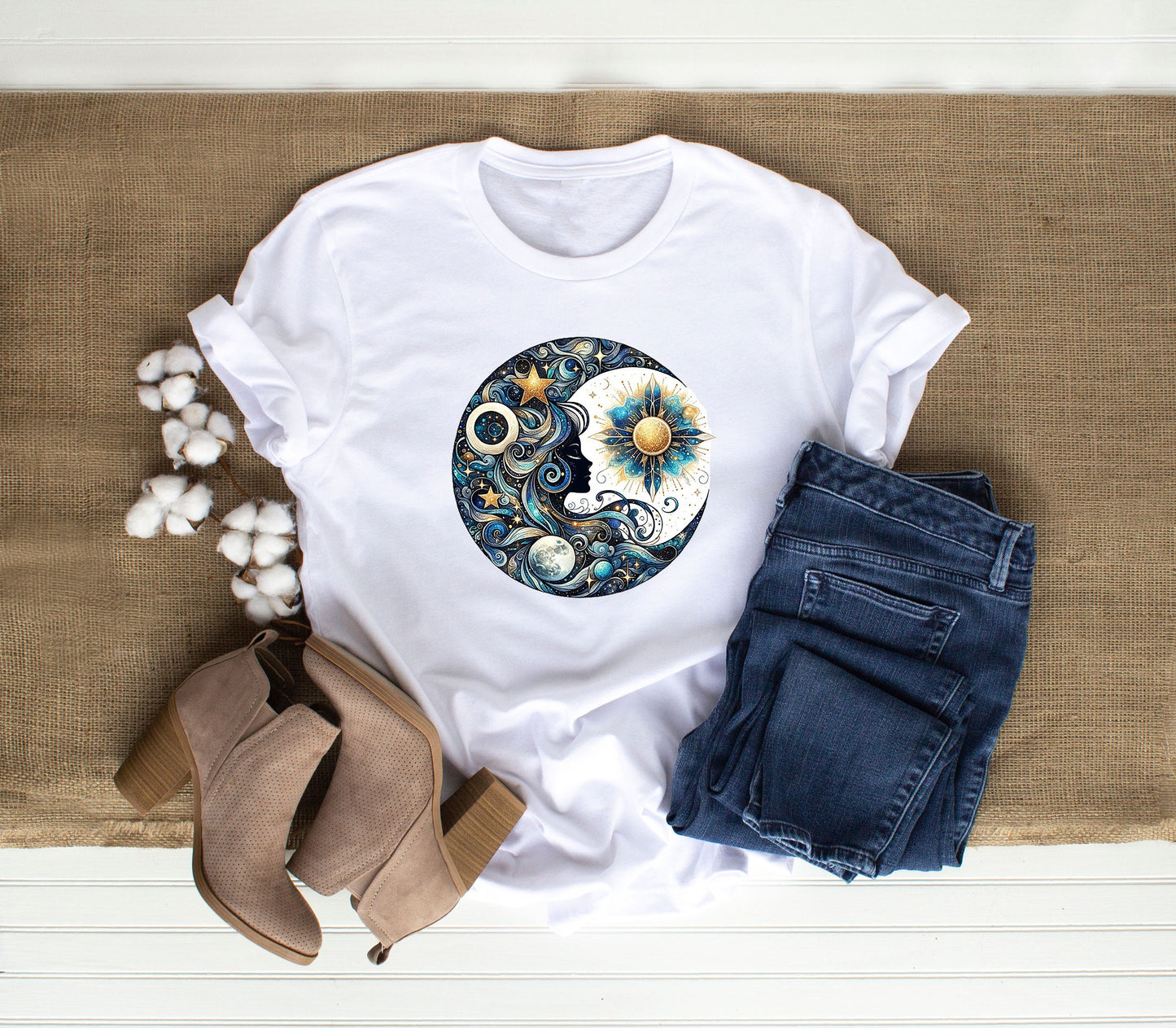 Moon Goddess T Shirt,  Tshirt, Graphic T's  100% Cotton White or Gray Shirt, Tee,