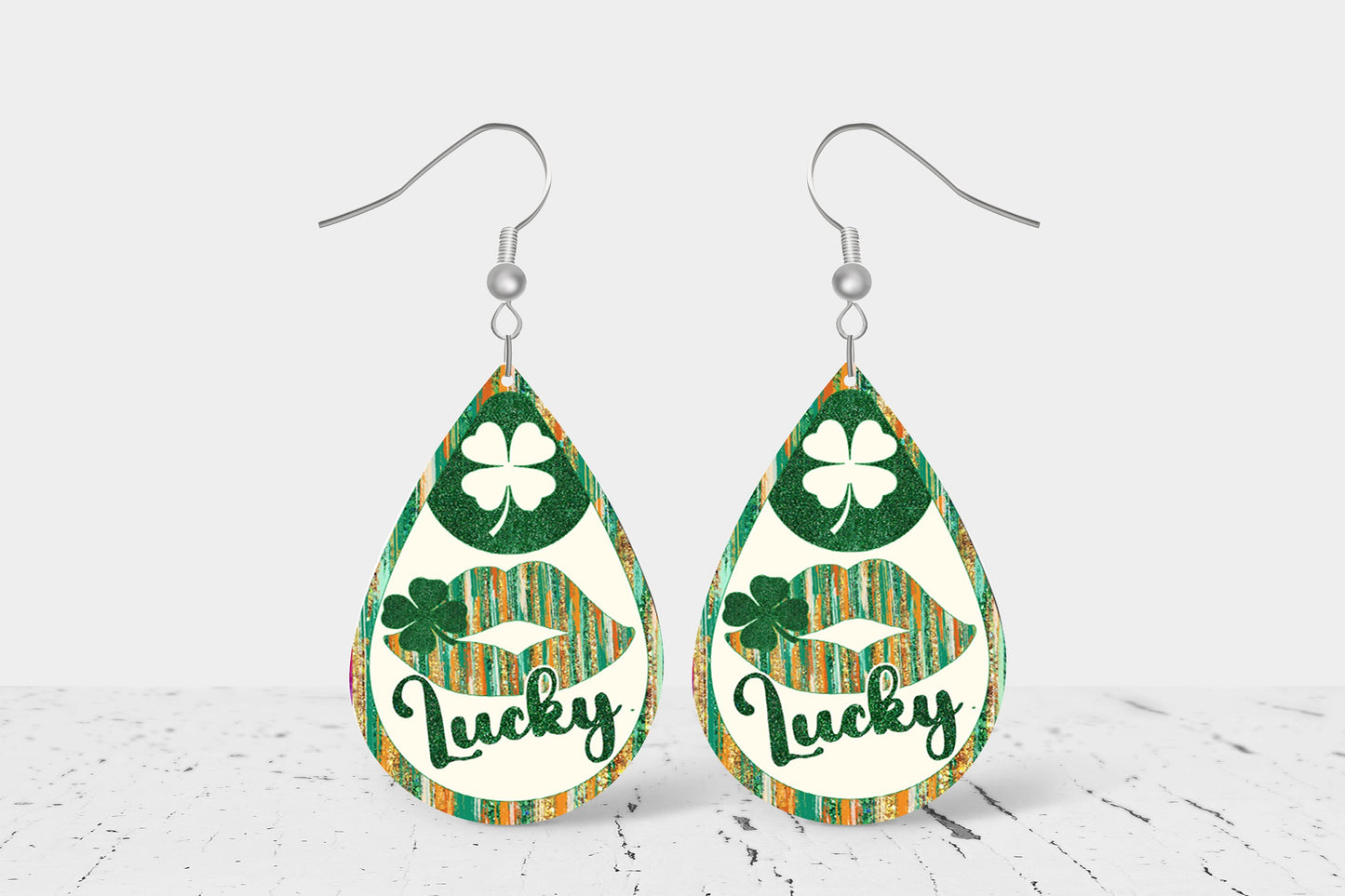 New Release Lucky Kiss Print Tear Drop Wood Dangle Earrings Hypoallergenic Jewelry