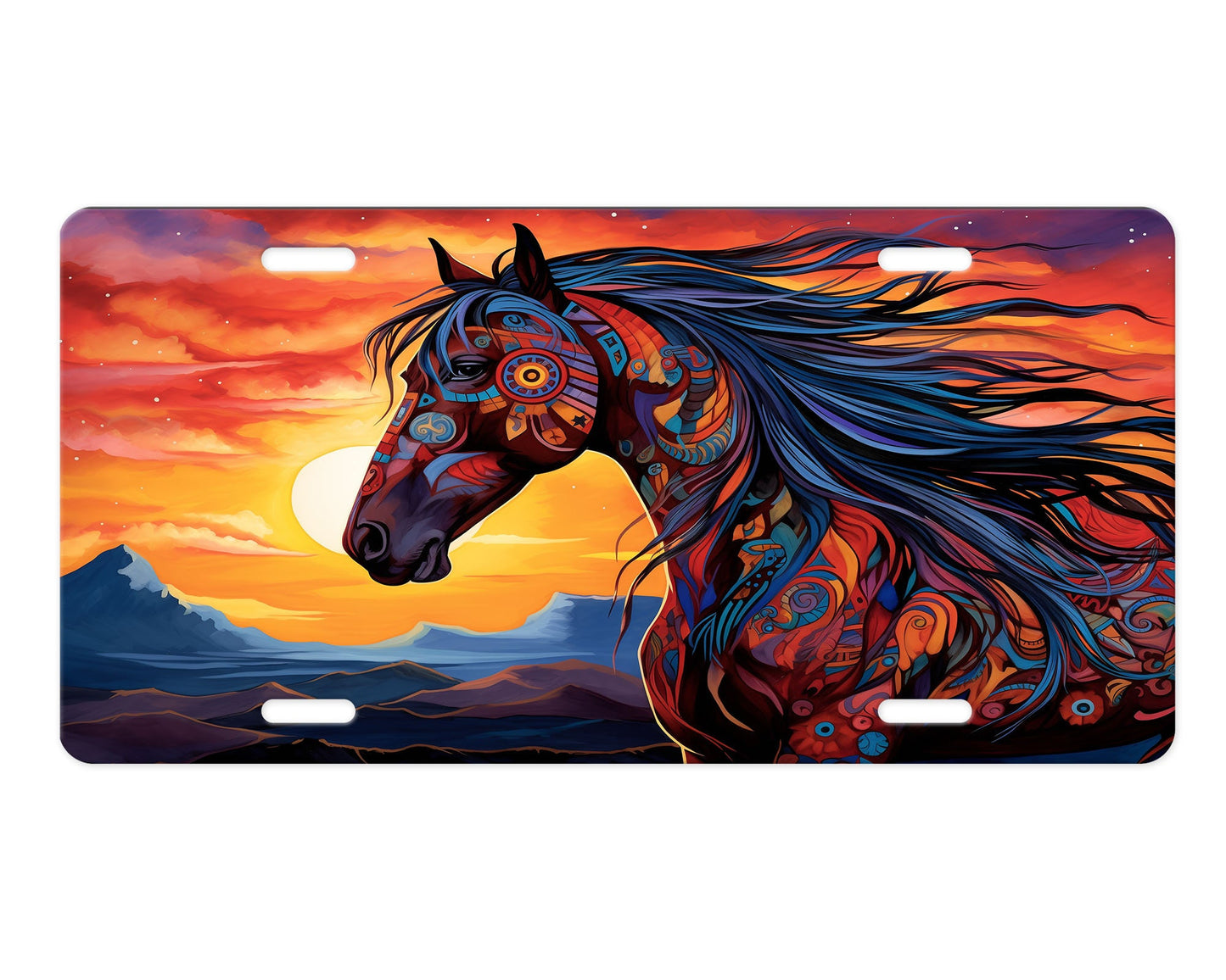 Vanity Front License Plate, Painted Tribal Horse Aluminum Vanity License Plate Car Accessory Decorative Front Plate