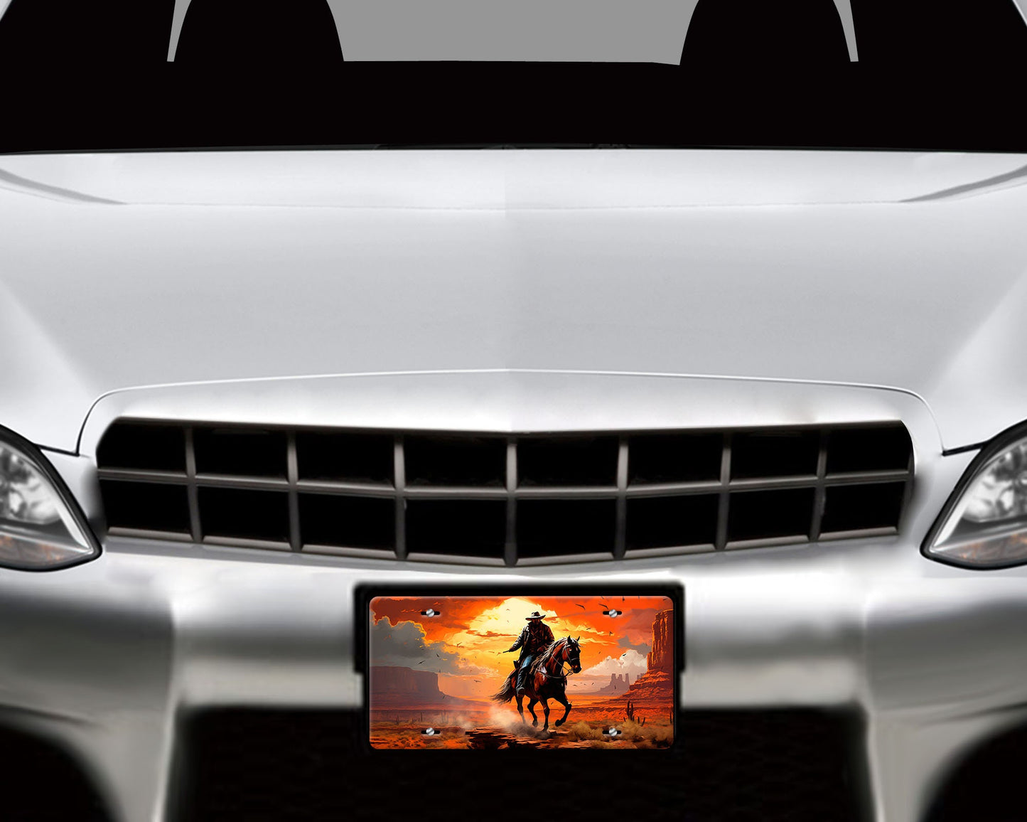 Vanity Front License Plate, Sunset Cowboy Aluminum Vanity License Plate Car Accessory Decorative Front Plate