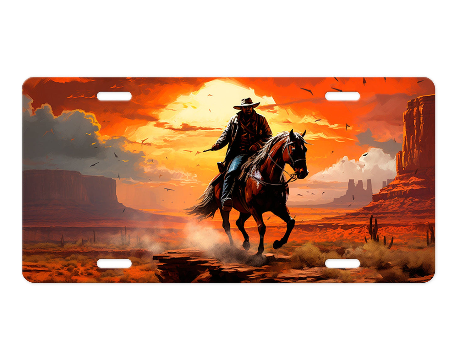 Vanity Front License Plate, Sunset Cowboy Aluminum Vanity License Plate Car Accessory Decorative Front Plate