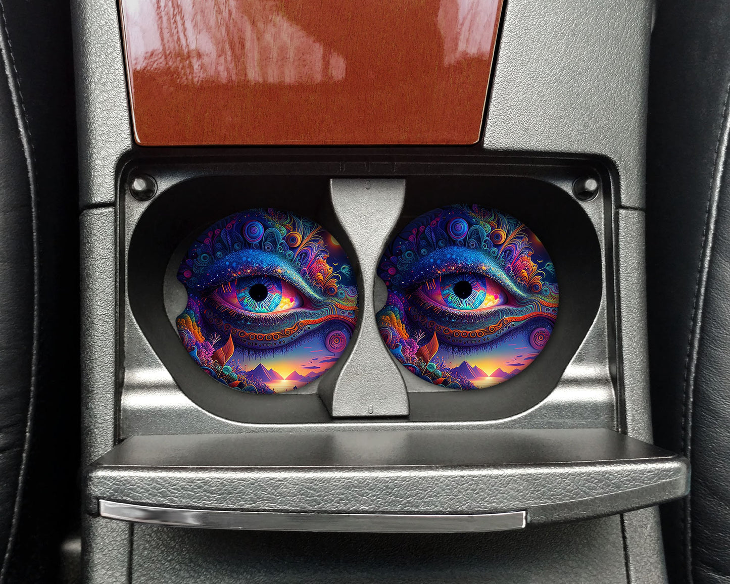 Set of 2 Psychedelic Eye Sandstone Car Coasters, Car Accessory