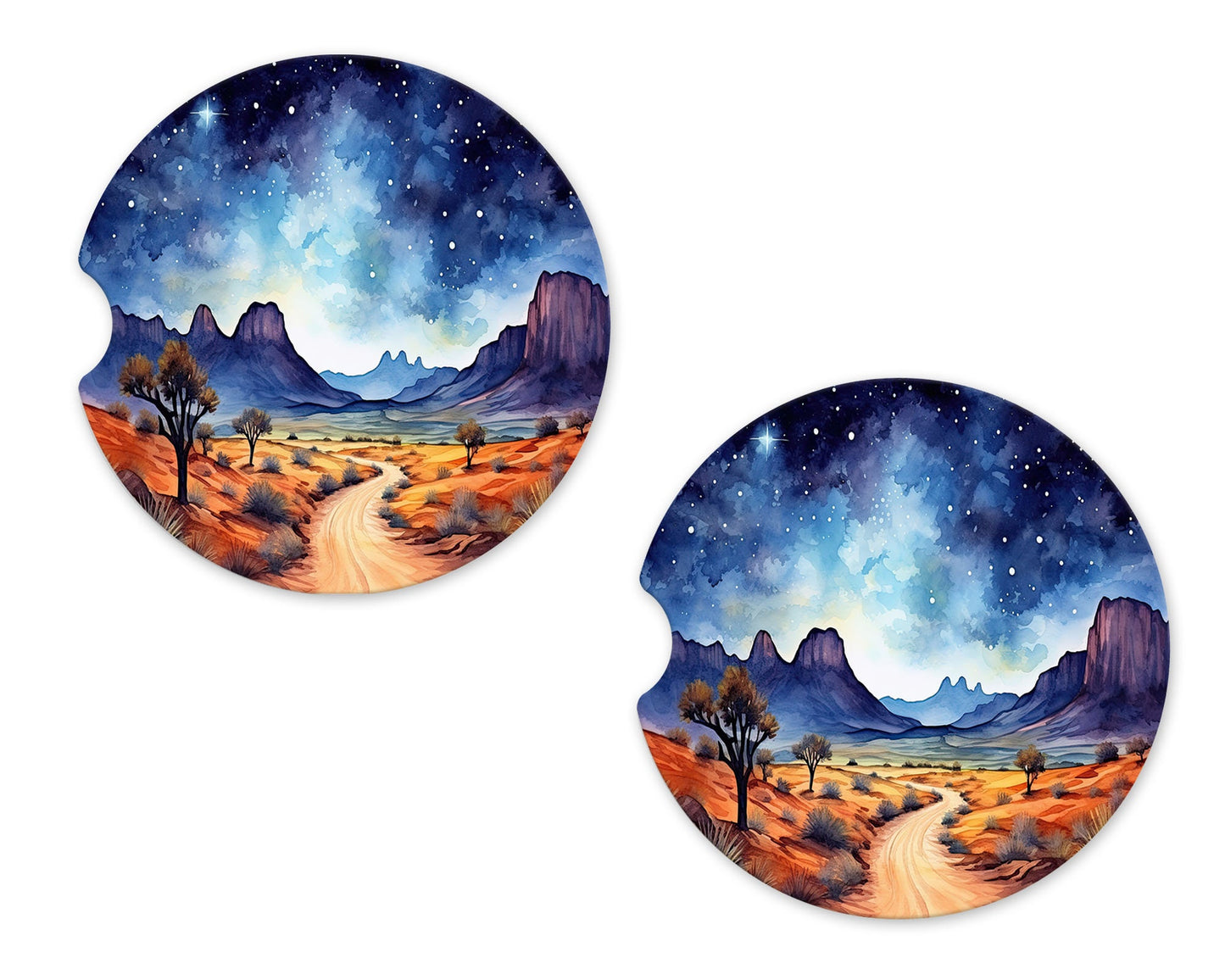 Set of 2 Desert Highway Sandstone Car Coasters, Car Accessory