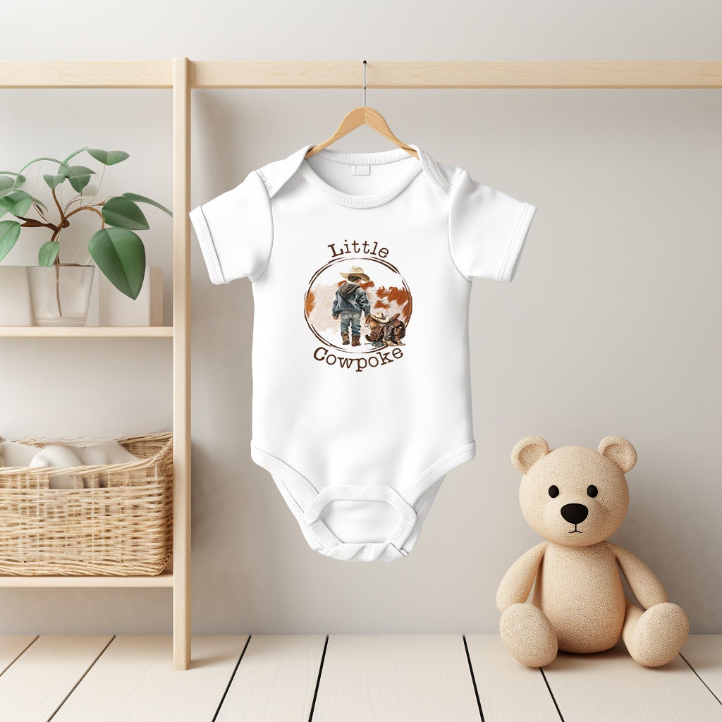 Baby Bodysuit, Little Cowpoke One Piece Baby Suit, Baby Gift, Long / Short Sleeve, 0-18 Months size