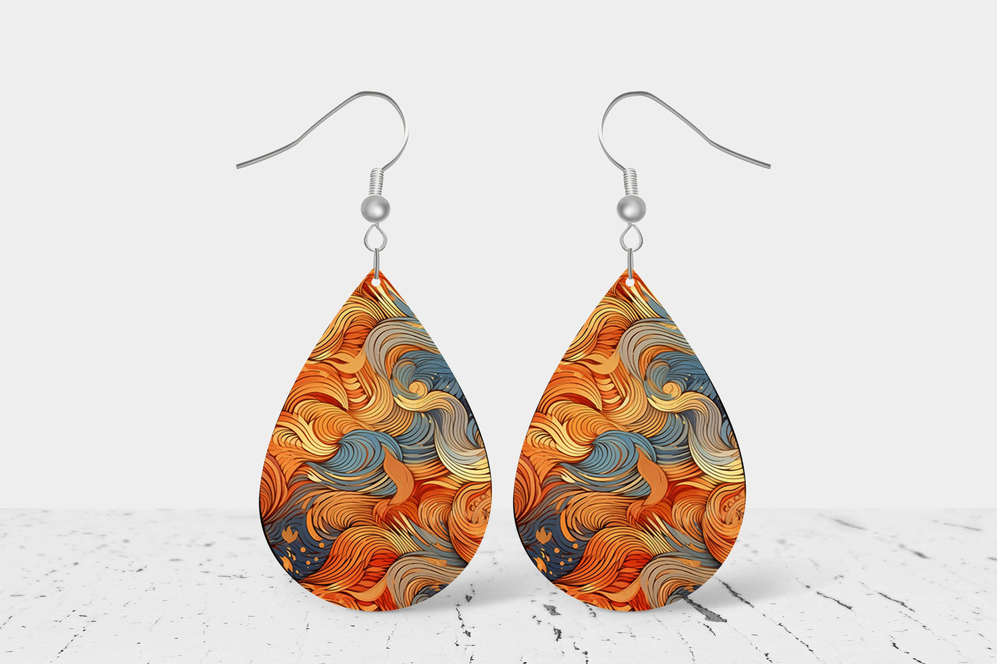 Prevailing Winds Print Earrings Print Tear Drop Wood Dangle Earrings Hypoallergenic Jewelry