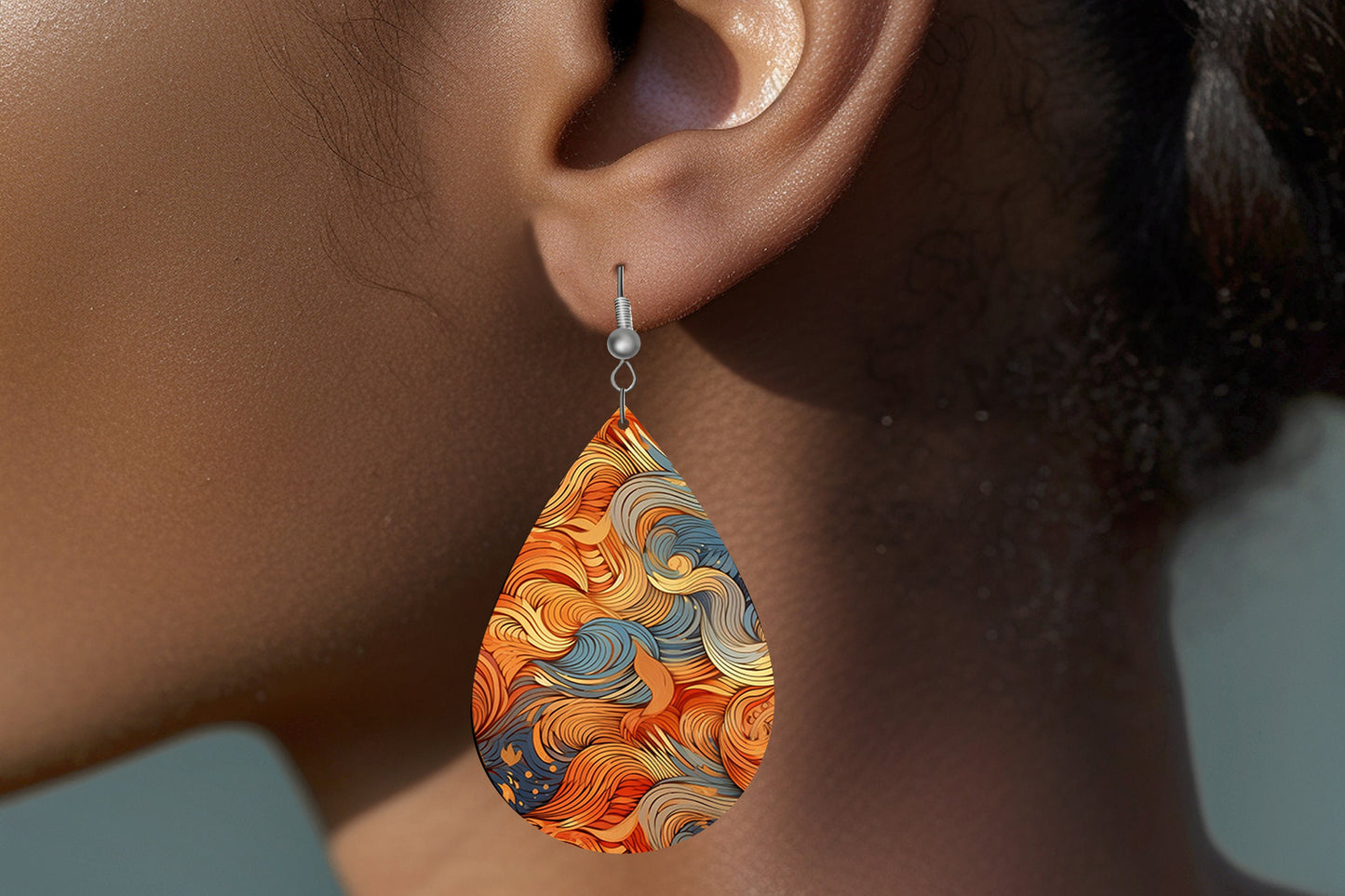 Prevailing Winds Print Earrings Print Tear Drop Wood Dangle Earrings Hypoallergenic Jewelry