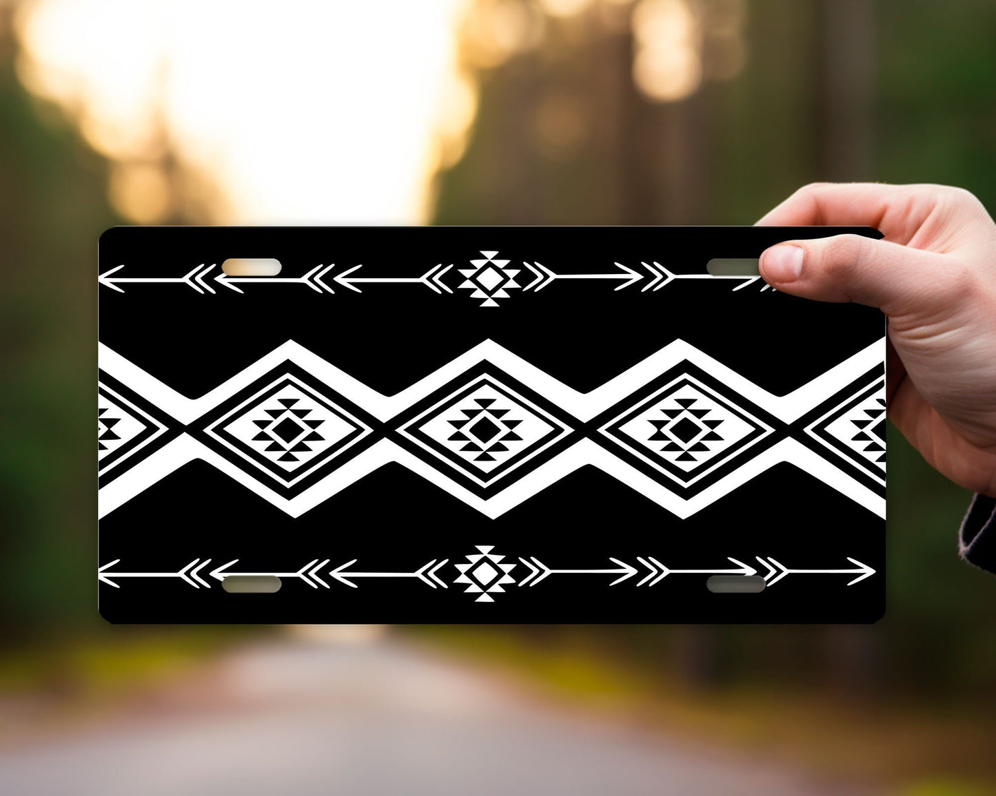 Vanity Front License Plate, Black and White Tribal Arrows Aluminum Vanity License Plate Car Accessory Decorative Front Plate