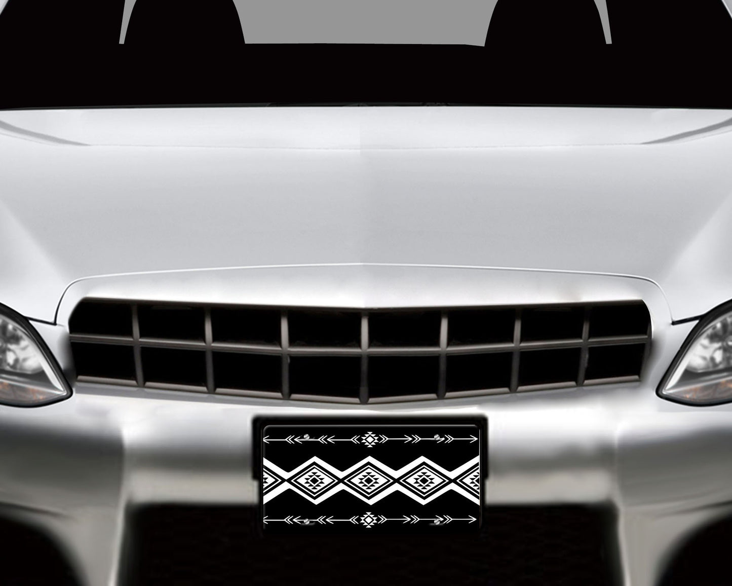 Vanity Front License Plate, Black and White Tribal Arrows Aluminum Vanity License Plate Car Accessory Decorative Front Plate