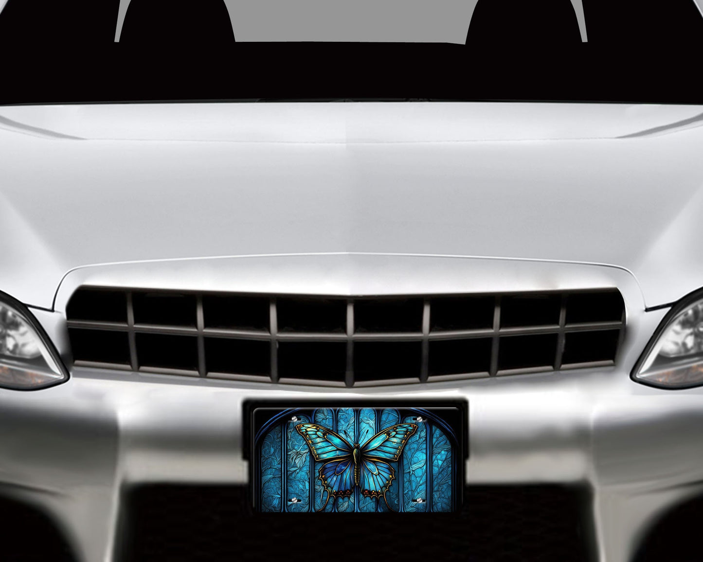 Vanity Front License Plate, Blue Butterfly Aluminum Vanity License Plate Car Accessory Decorative Front Plate