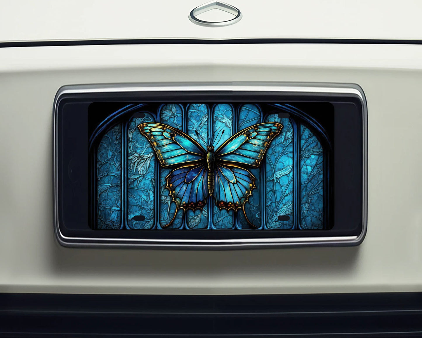 Vanity Front License Plate, Blue Butterfly Aluminum Vanity License Plate Car Accessory Decorative Front Plate