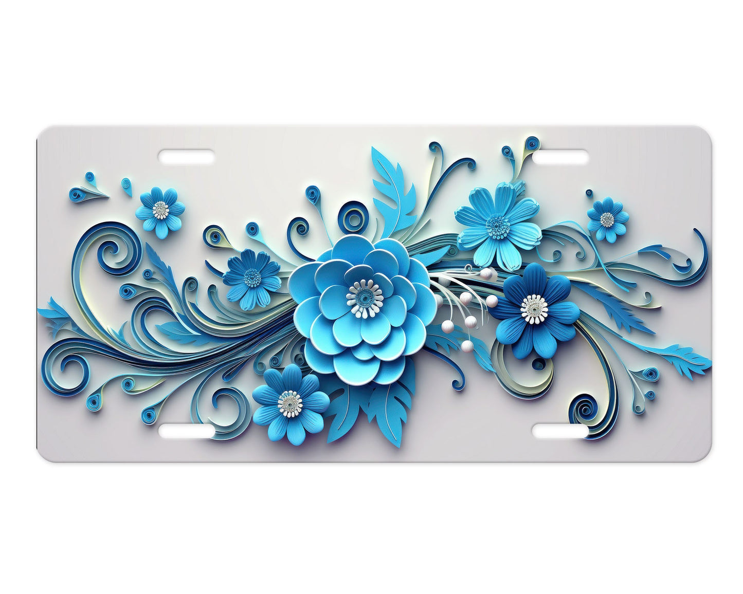 Vanity Front License Plate, Blue Flower Swirl Aluminum Vanity License Plate Car Accessory Decorative Front Plate