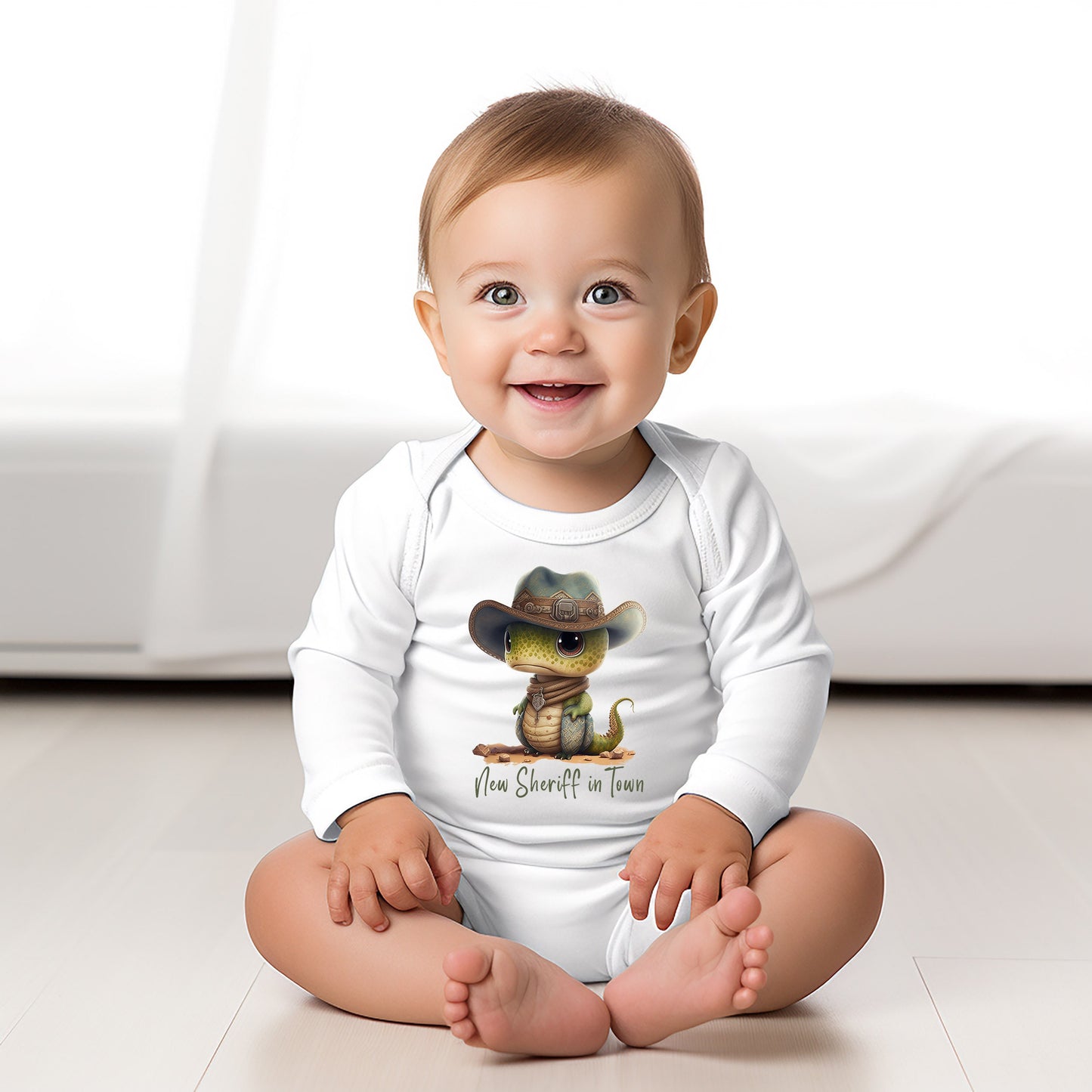 Baby Bodysuit, New Sheriff in Town Lizard One Piece Baby Suit, Baby Gift, Long / Short Sleeve, 0-18 Months size